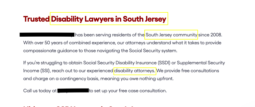 A paragraph within a service page for a Social Security Disability lawyer